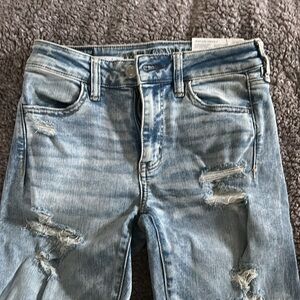 American Eagle Outfitters Blue Destroyed Skinny Cropped Distressed Jeans Size 4